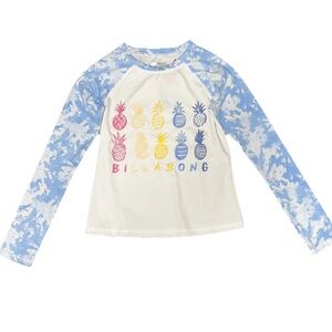 Billabong White Blue Pineapple Long Sleeve Rash Gaurd NWOT Girls 12